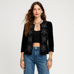 Vintage Velvet Evening Jacket Black Beaded Whimsigoth Open Stenay 8